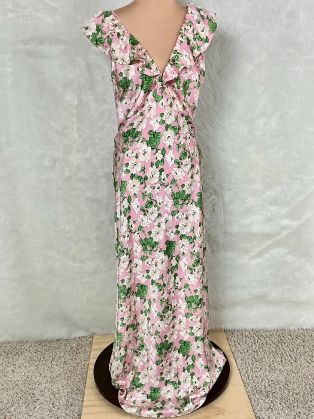 Heartloom Jacinta Pink, Green, Ivory Floral Ruffle Satin Slip Maxi Dress NWT XL